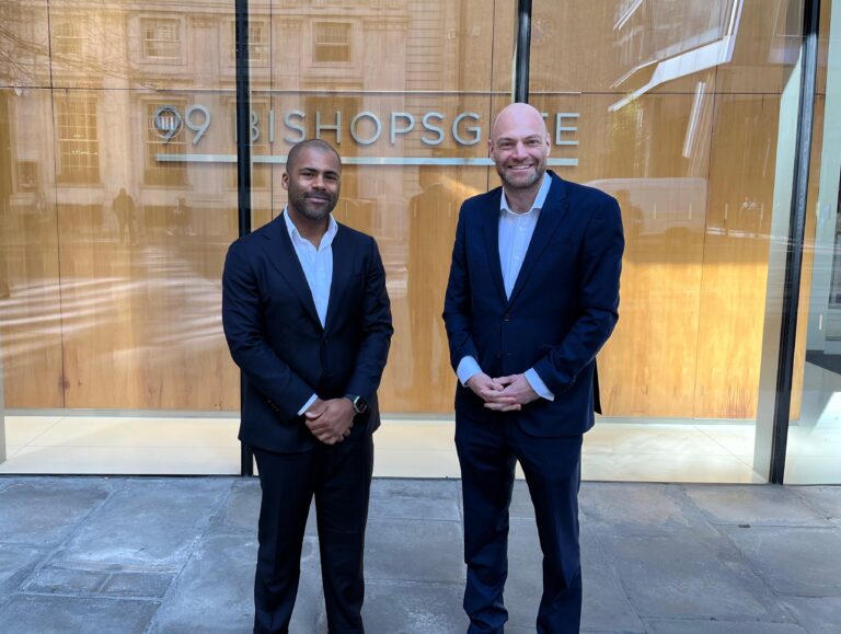 Tom G & Wes H outside 99 Bishopsgate